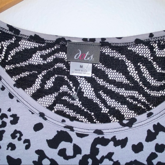 M NEW Dots Gray Black Leopard Print Half Sleeve Mesh Lace Back Peplum Tee Top - Picture 6 of 7